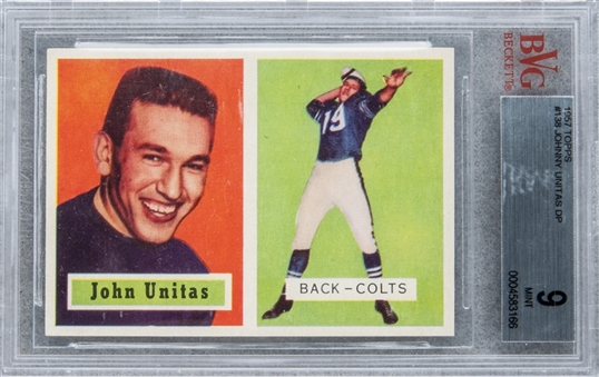 1957 Topps #138 Johnny Unitas Rookie Card – BVG MINT 9 "1 of 1!"